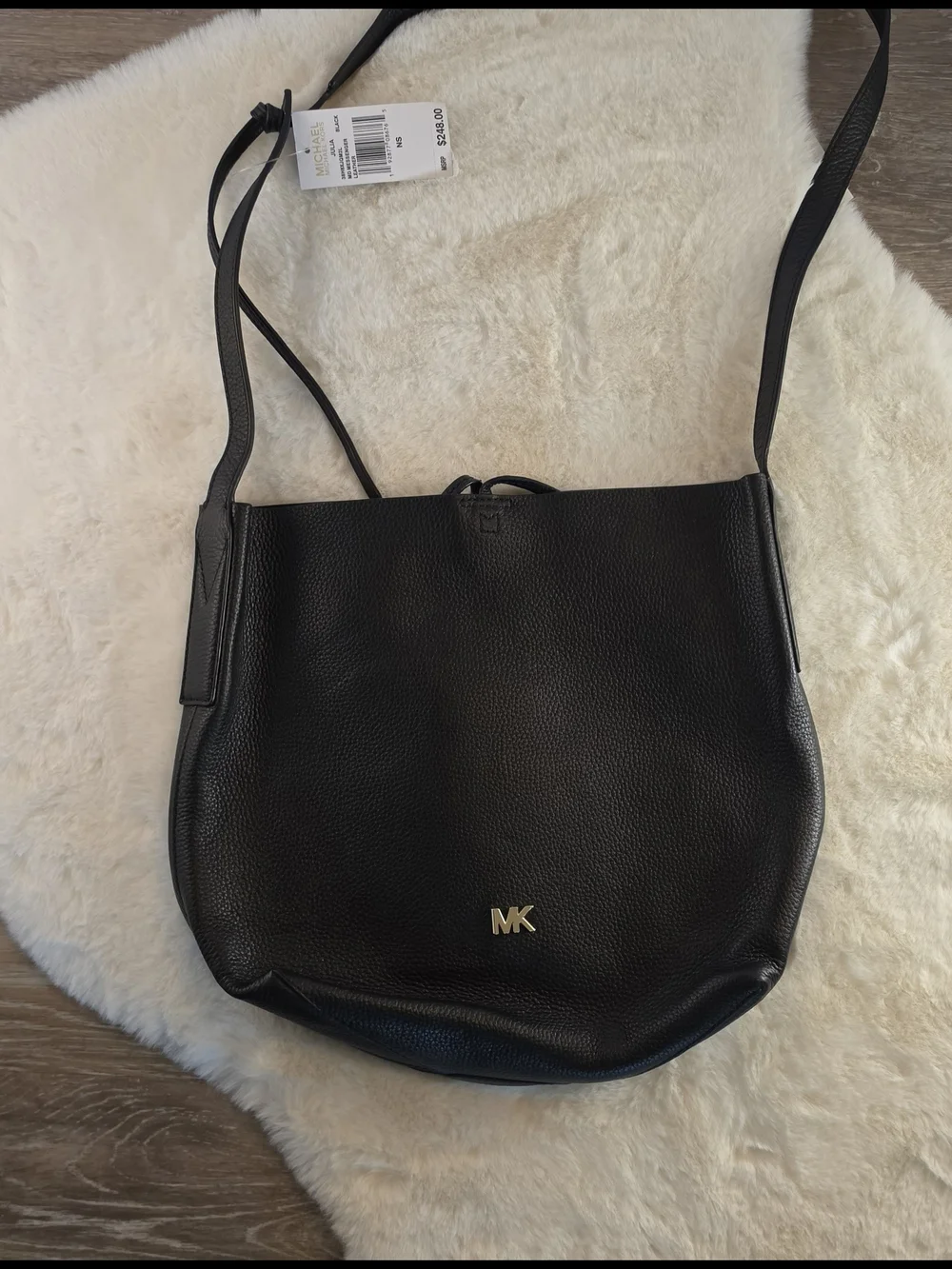 Michael Kors Black Pebbled Leather Messenger Bag NWT